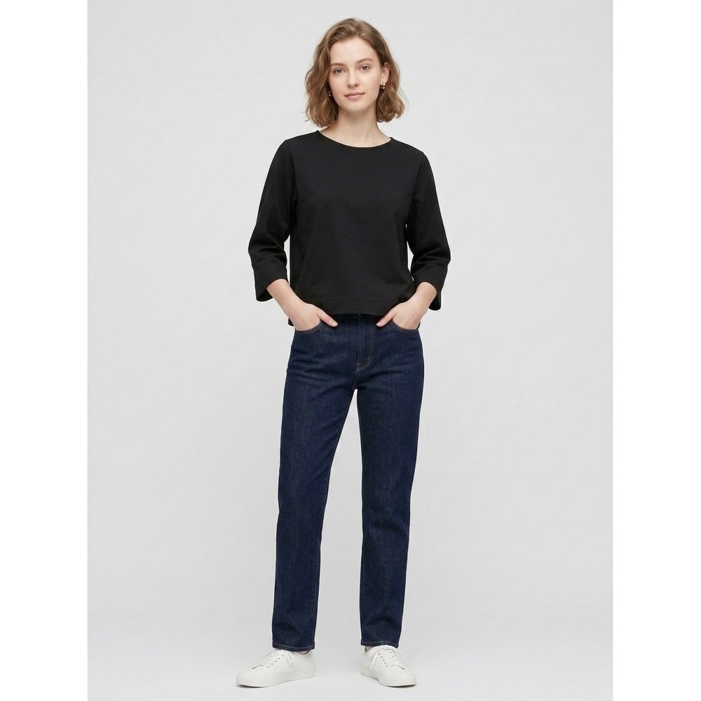 Uniqlo Mercerized Cotton Wide 3/4 Sleeve T-Shirt Black 429516 Womens Small NWT